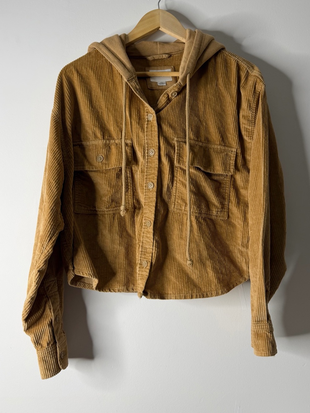 American Eagle Outfitters Corduroy Hooded Utility Jacket in Tan